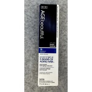 AGEbeautiful Permanent Hair Color 1B Blue Black 2.1oz Biotin Anti-Aging Salon Dy